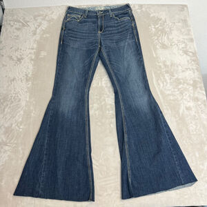 Ariat Real Jeans Womens 32L Blue High Rise Flare Raw Hem Western Cowgirl NWT